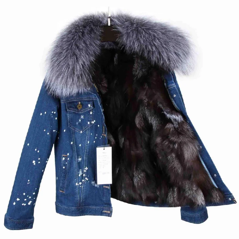 Dark Blue Denim Grey Fur / S