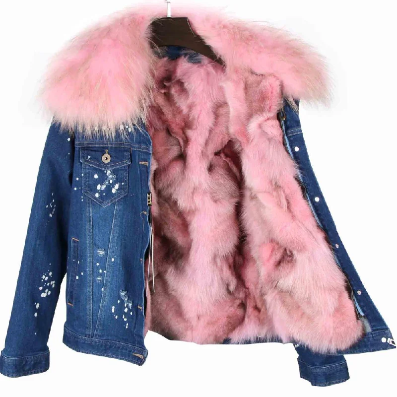 Dark Blue Denim Light Pink Fur / S