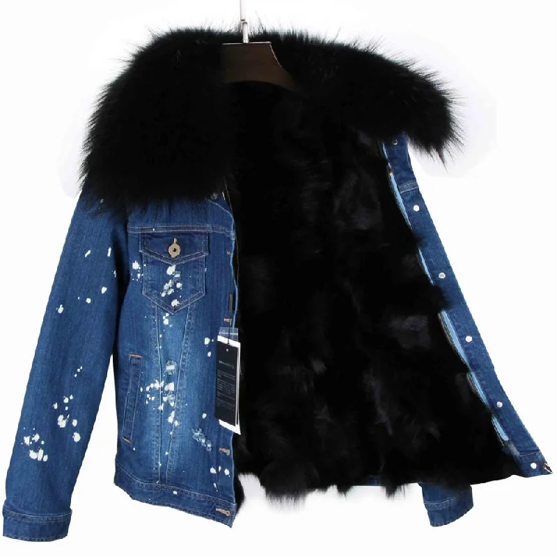 Dark Blue Denim Light Black Fur / S