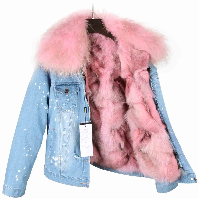 Light Blue Denim Light Pink Fur / S