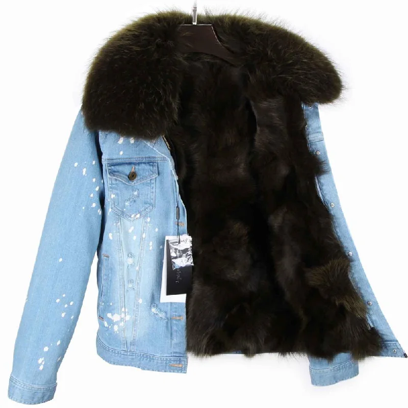 Light Blue Denim Dark Brown Fur / S