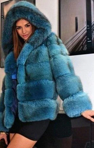 Dyed Thick Real Fox Fur Hooded Waistcoats (Multi-Colors)