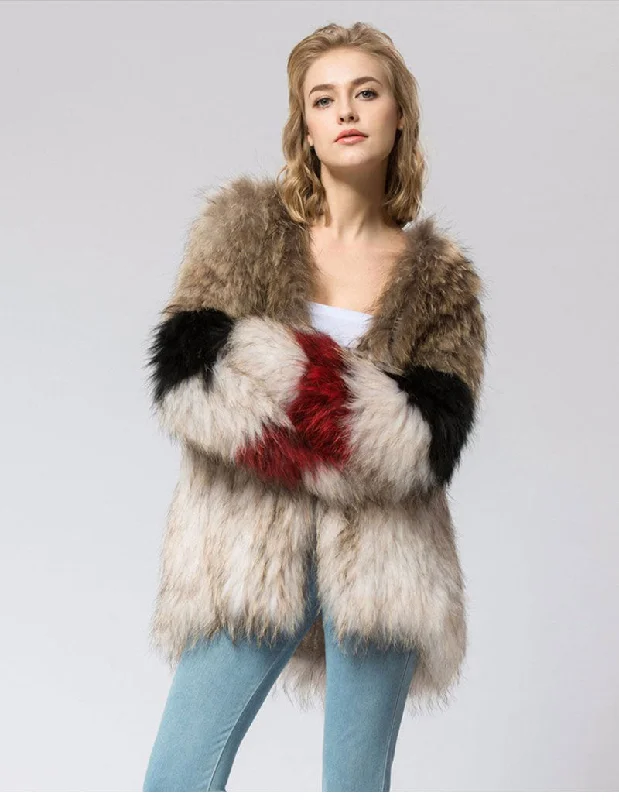 Knitted Real Fur Multi Color Short Coat