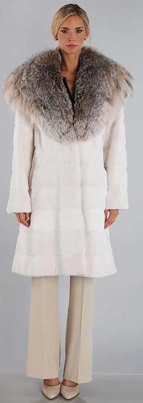 Luxury Real Mink Fur With Big Fox Fur Collar Long Coat