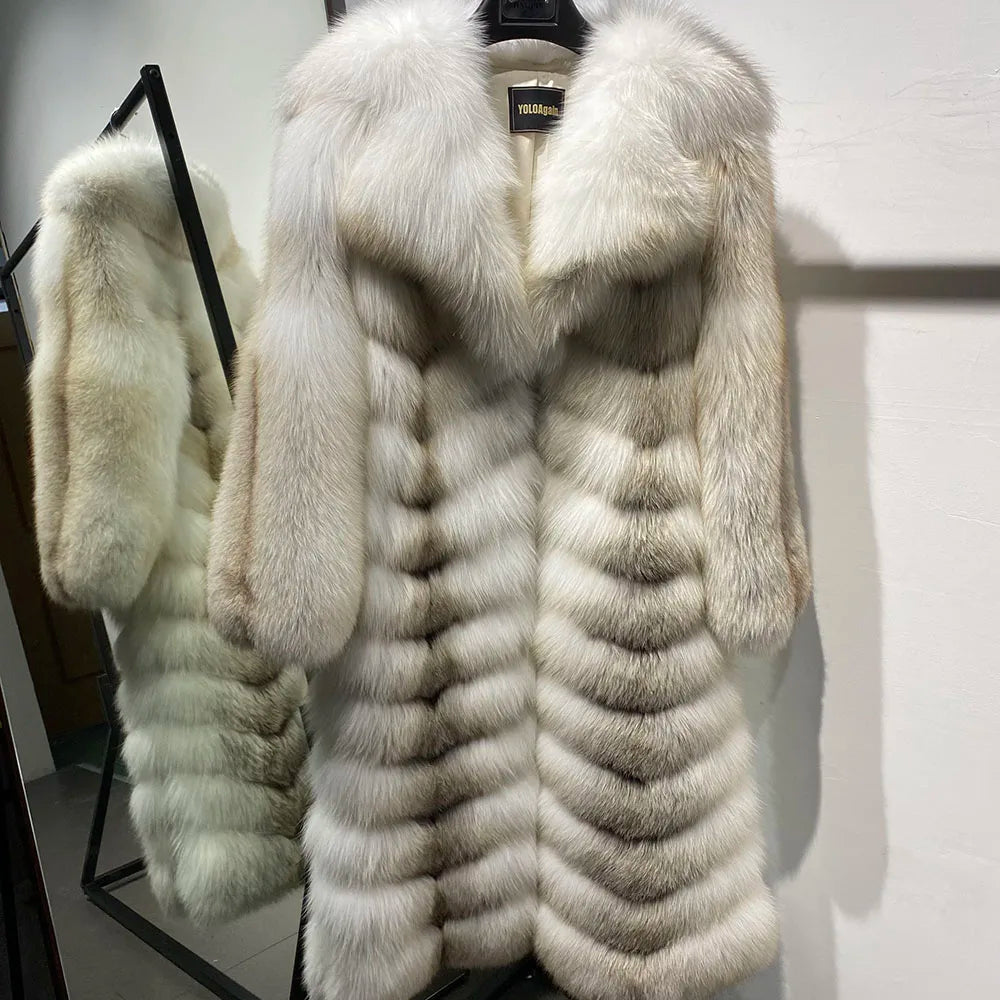 Pattern Real Fox Fur Coats X-Long Big Collar