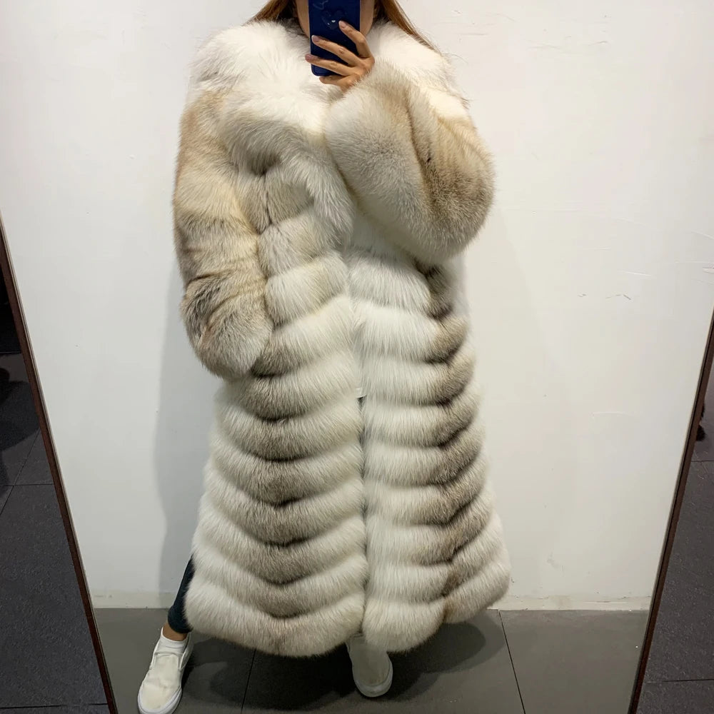 Pattern Real Fox Fur Coats X-Long Big Collar