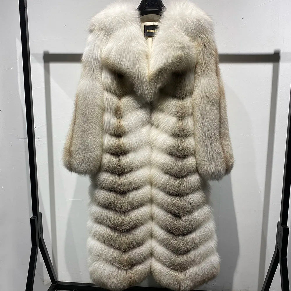 Pattern Real Fox Fur Coats X-Long Big Collar