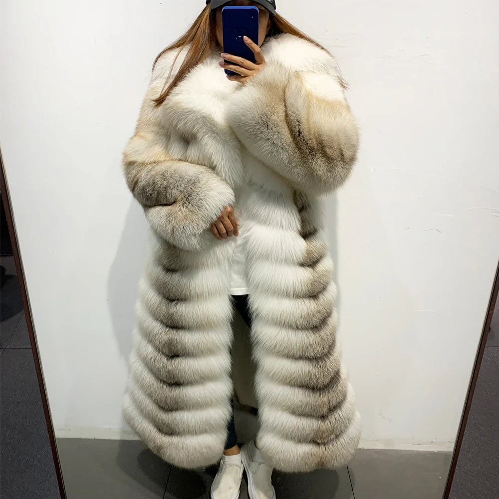 Pattern Real Fox Fur Coats X-Long Big Collar