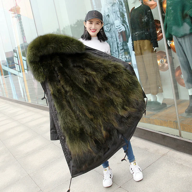 Real Fox Fur Liner and Parka X-long Coats