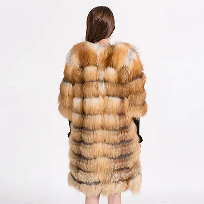 Real Natrual Red Fox Fur Full Pelt Long Coat