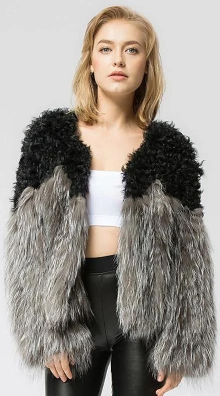 Real Silver Fox & Mongolia Sheep Knitted Fur Coat