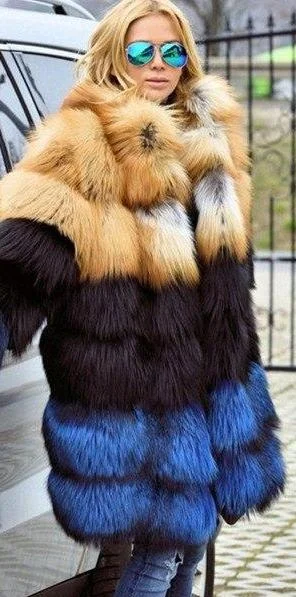 Gold Black Blue / M Fur Bust 92 cm