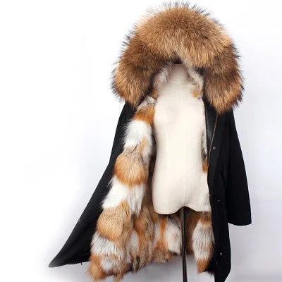 Waterproof REAL Red FOX FUR LINING X-LONG PARKA COATS