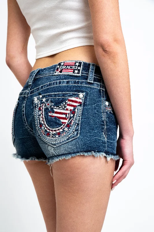 American Flag Horseshoe Low Rise Jean Shorts