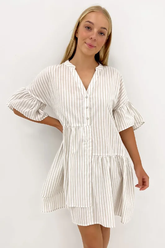 Amirah Mini Dress Beige Stripe