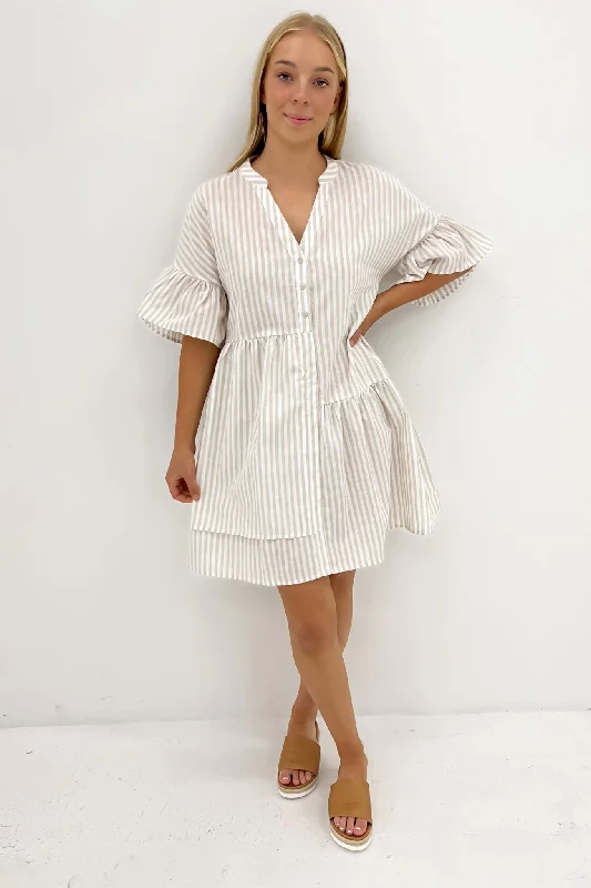 Amirah Mini Dress Beige Stripe