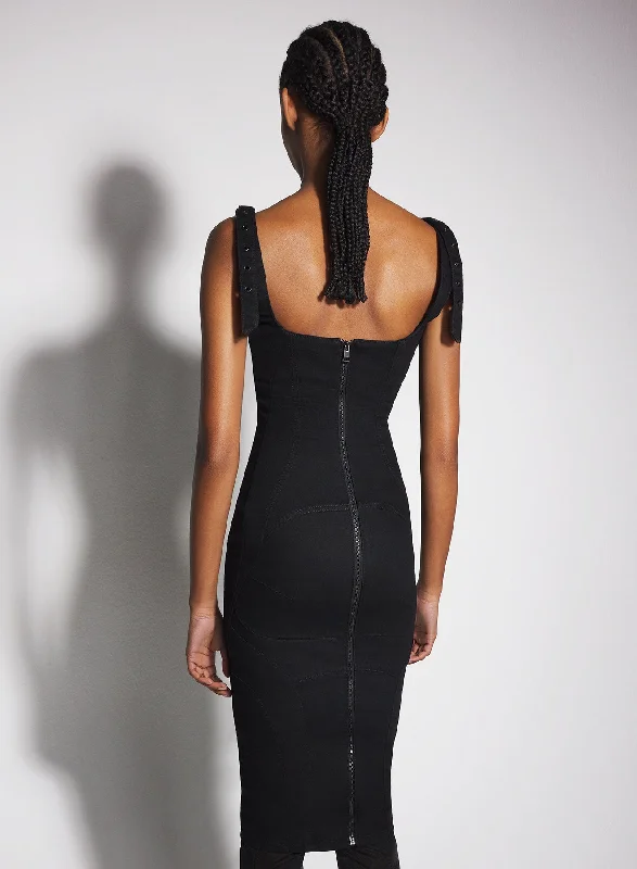 black buckled denim dress