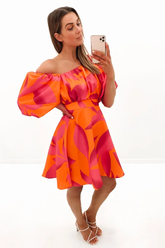 Daphne Mini Dress Orange Hot Pink