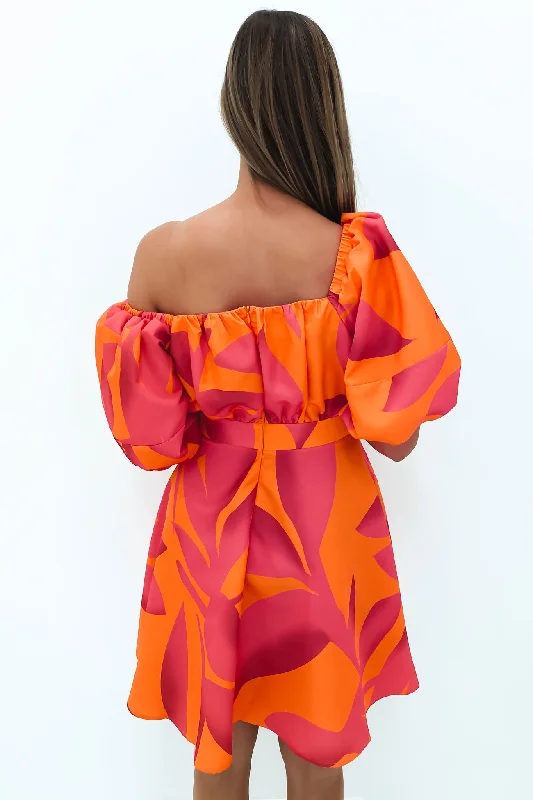 Daphne Mini Dress Orange Hot Pink