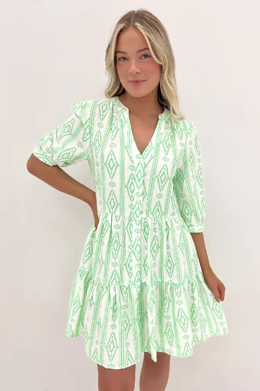 Mallory Mini Dress Green White