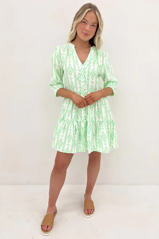 Mallory Mini Dress Green White