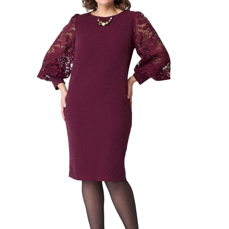 NiDELL Cross-Border Amazon European and American plus Size Women's Clothes Lace Dress Women's Mid-Length Hollow Lace Dress 0366