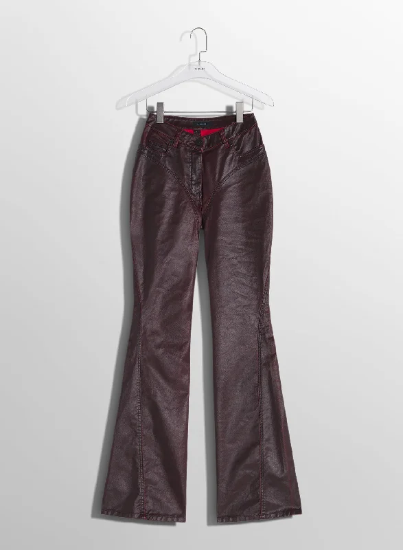 vampire red waxed denim pants