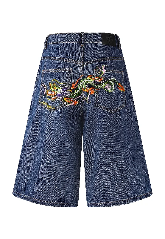 Womens Dragon Crawl Relaxed Denim Jorts Shorts - Indigo