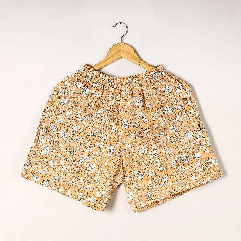 Orange - Sanganeri Block Printed Cotton Unisex Boxer/Shorts