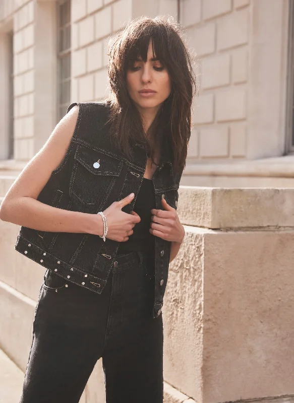 Black Denim Studded Waistcoat