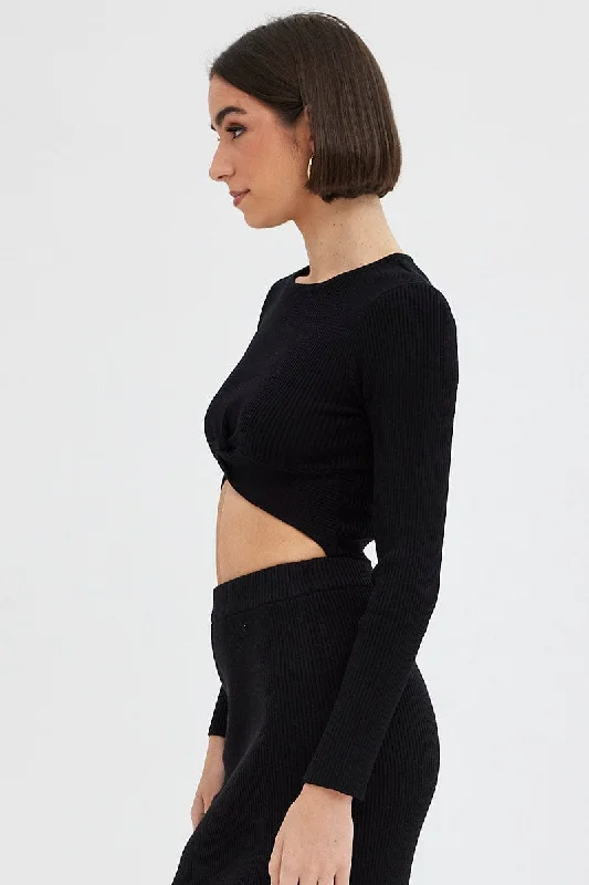 black-knit-top-long-sleeve-front-knot-detail-crop-kn1963ax-12p-2