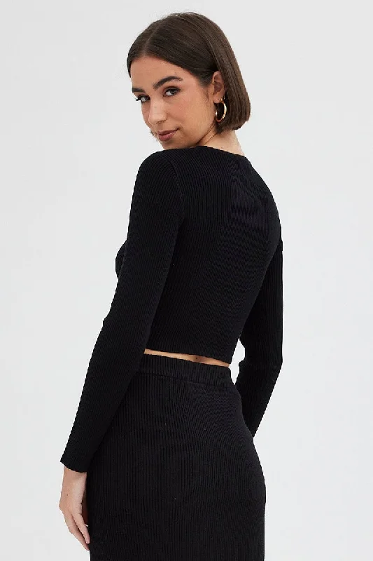 black-knit-top-long-sleeve-front-knot-detail-crop-kn1963ax-12p-2