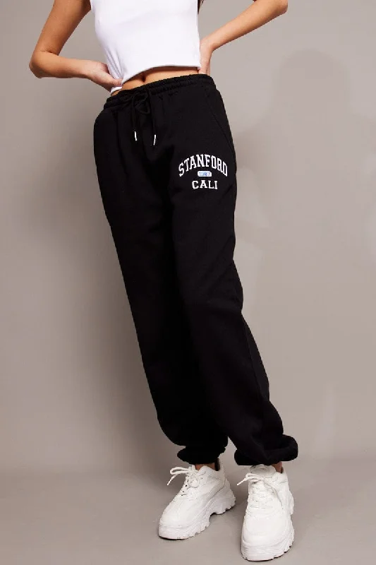 Black Track Pants High Rise