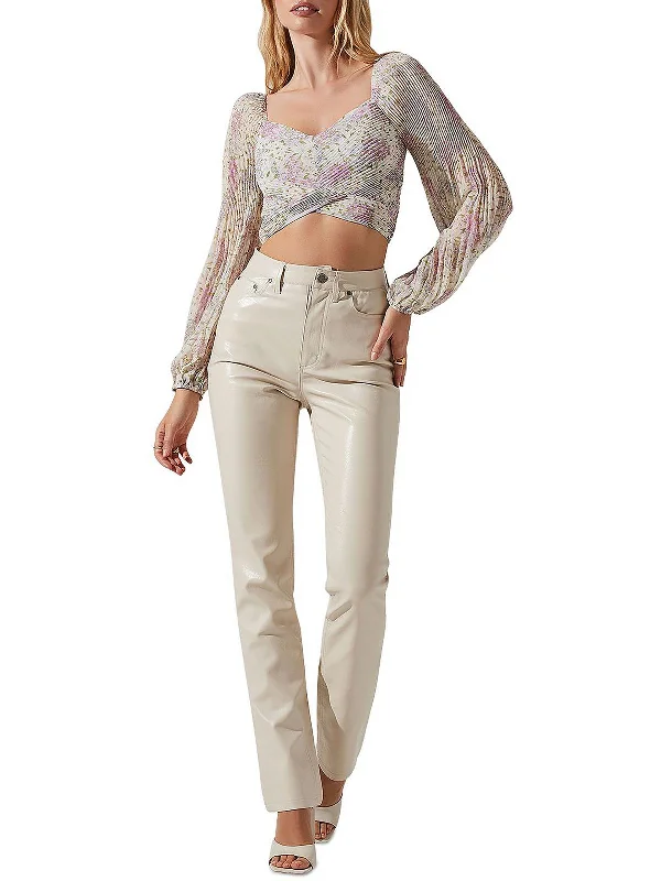 Bonnie Womens Chiffon Floral Cropped