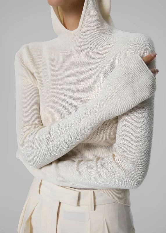 Brandi Knit Hoodie Top - White