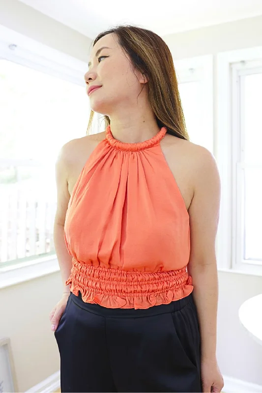 Petite Cropped Satin Top (Papaya)