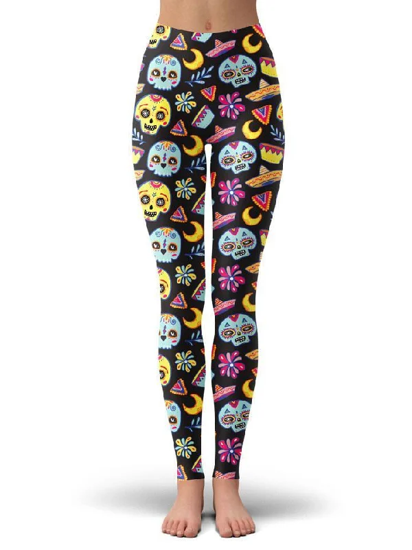 Dia Muertos Black Leggings