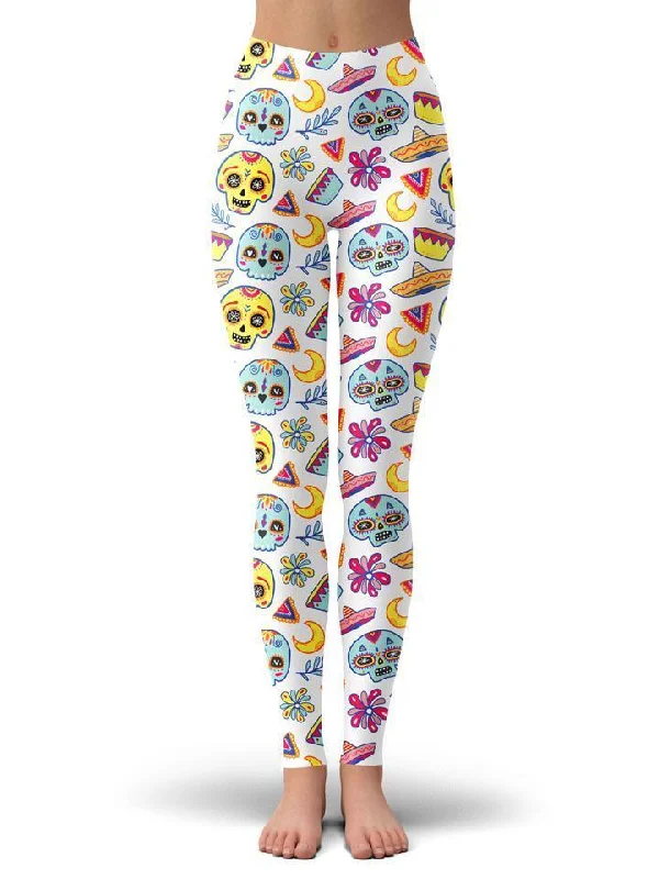 Dia Muertos White Leggings