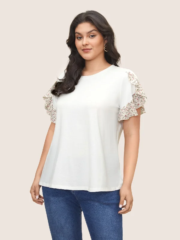 Ditsy Floral Patchwork Petal Sleeve T-shirt