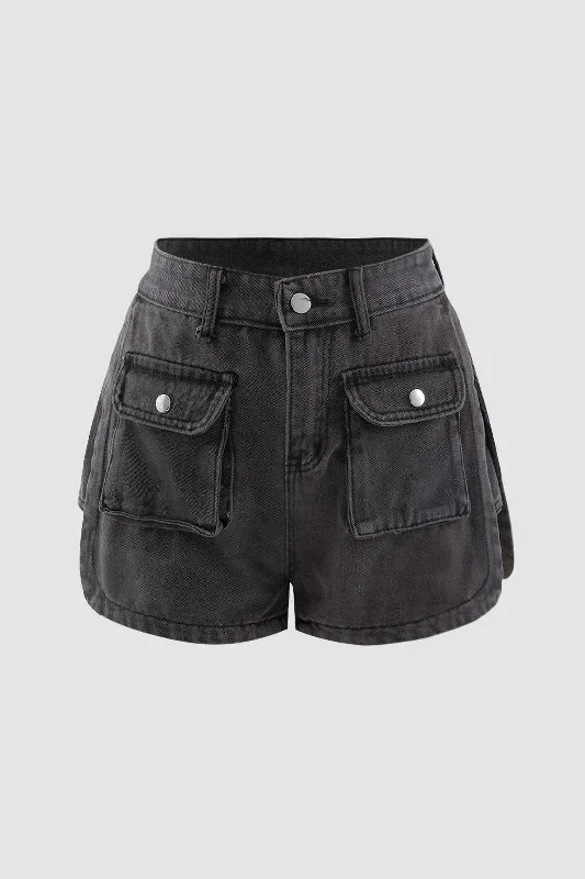 Flap Pocket Denim Cargo Shorts