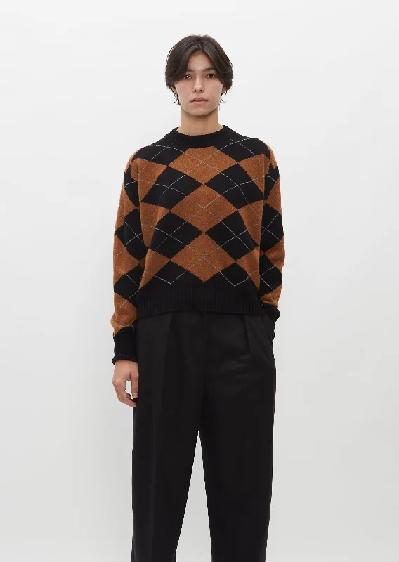 Argyle Merino Cashmere Jumper — Black and Tan