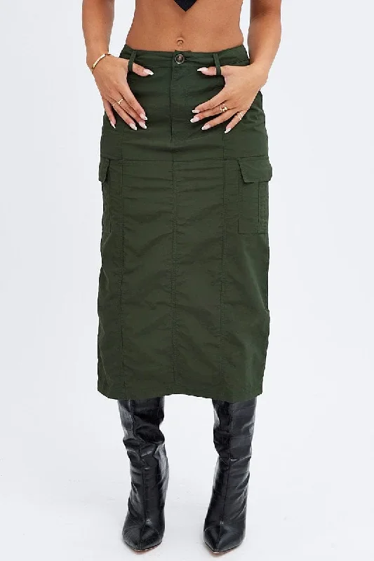 Green Cargo Skirt High Rise