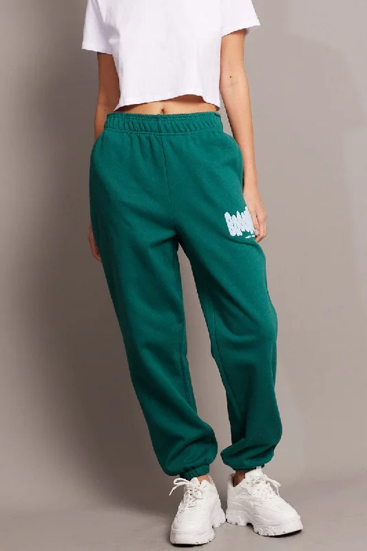 Green Track Pants High Rise