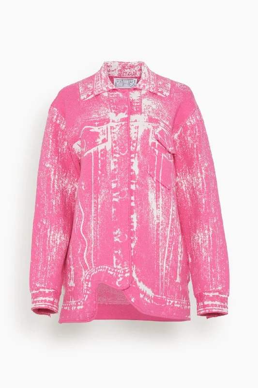 Hana Denim Print Oversized Jacket in Barbie Pink