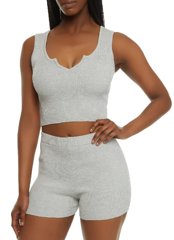 Ribbed Notch Neck Cropped Tank Top