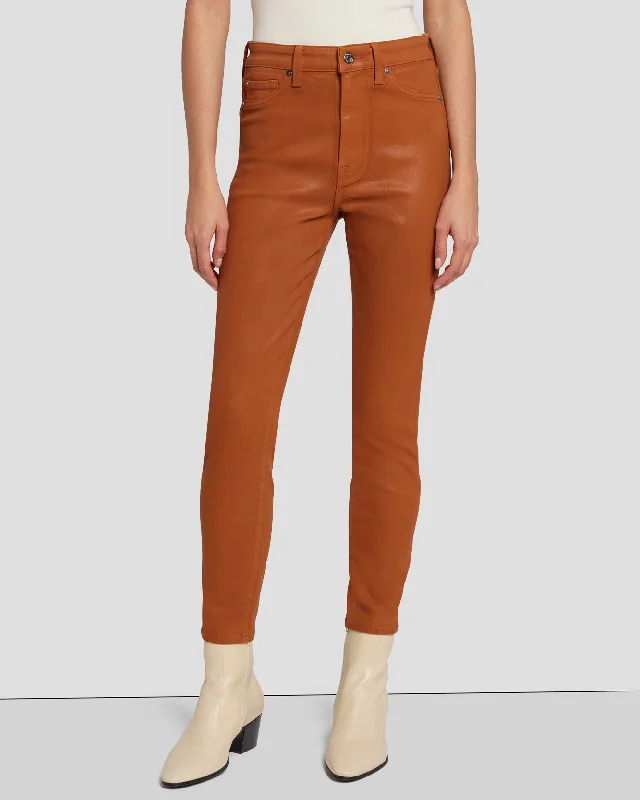 High Waist Ankle Skinny in Coated Ginger