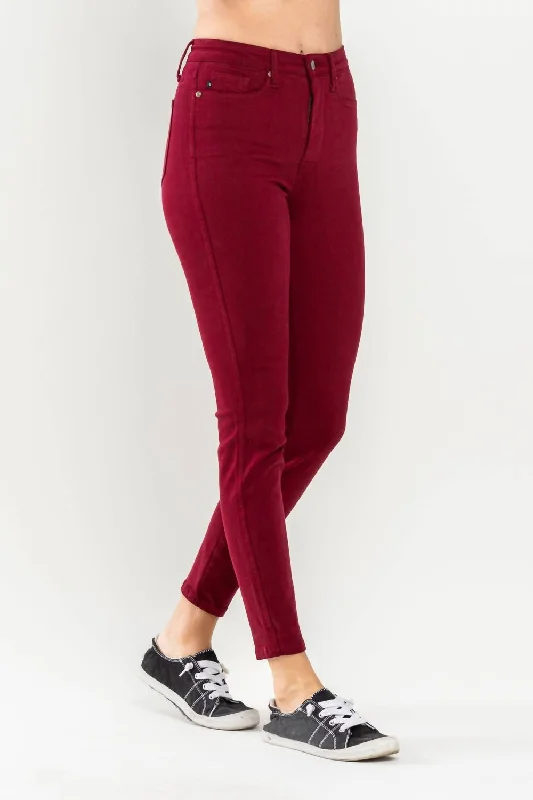 high-waist-tummy-control-garment-dyed-skinny-jeans-in-red