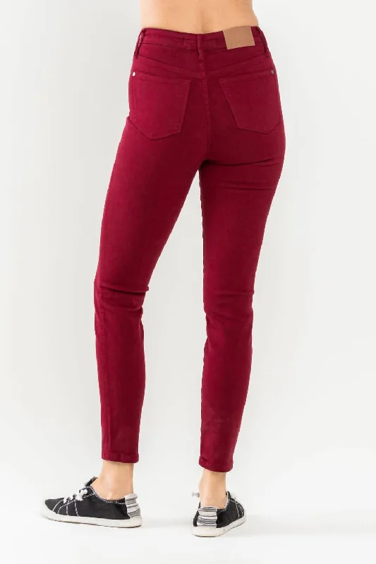 high-waist-tummy-control-garment-dyed-skinny-jeans-in-red