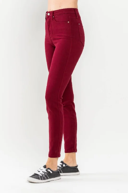 high-waist-tummy-control-garment-dyed-skinny-jeans-in-red