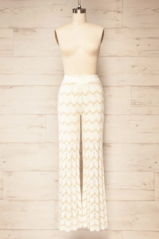 Jankovic | High-Waisted Ivory Crochet Pants